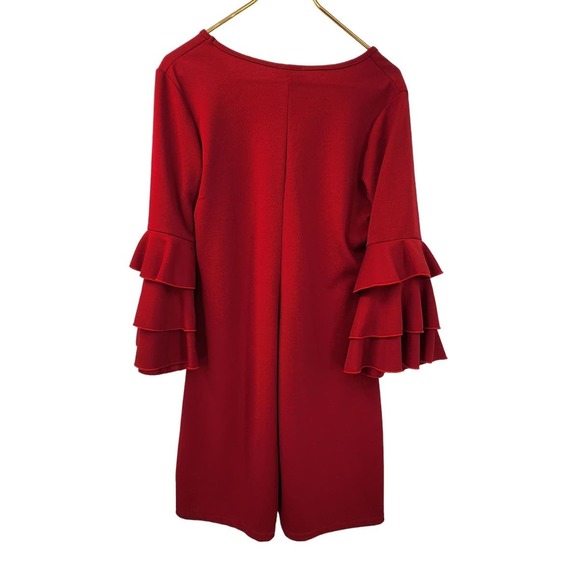 New NWT Olivia Matthews Style 946m Red Ruffle Sleeve Shift Dress Large - Picture 2 of 8